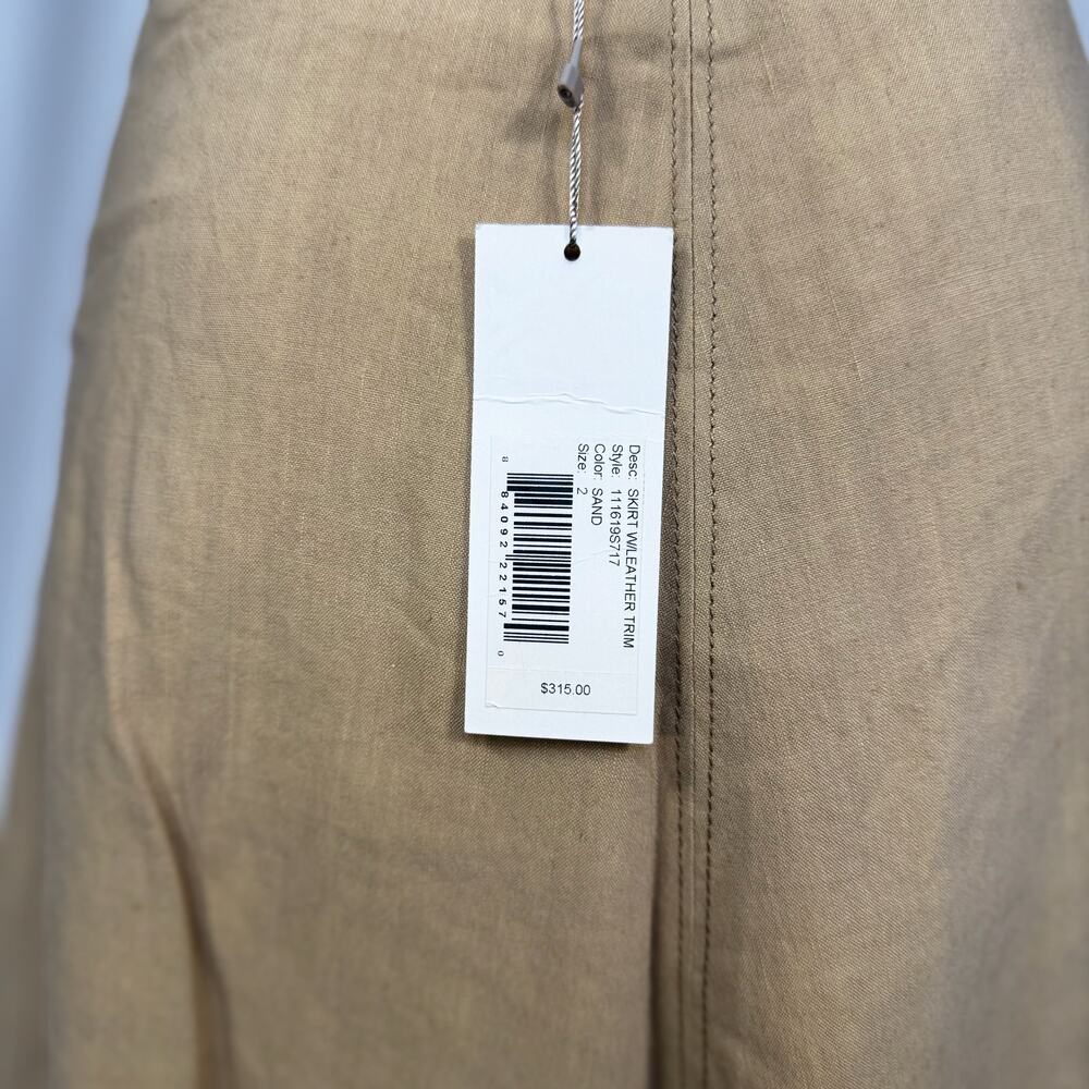 Rebecca Taylor Mini Skirt Sz 2 Sand Linen Lamb Leather Trim Geometric A-Line NWT - Picture 14 of 16